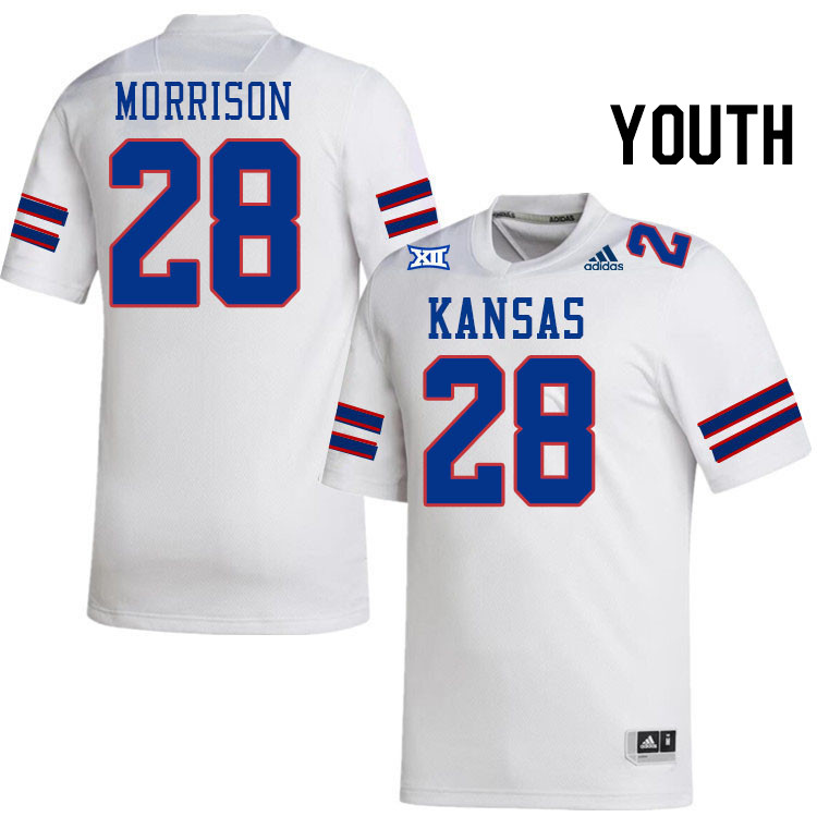 Youth #28 Sevion Morrison Kansas Jayhawks College Football Jerseys Stitched Sale-White